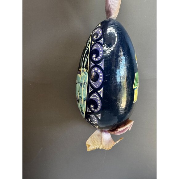 Vintage Russian Egg Ornament Hand Painted Paper Mache Winter Church Christmas 4" - Picture 7 of 8